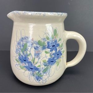 East Texas Pottery Pitcher Hand Thrown Floral Heart Painted Marshall TX Vintage